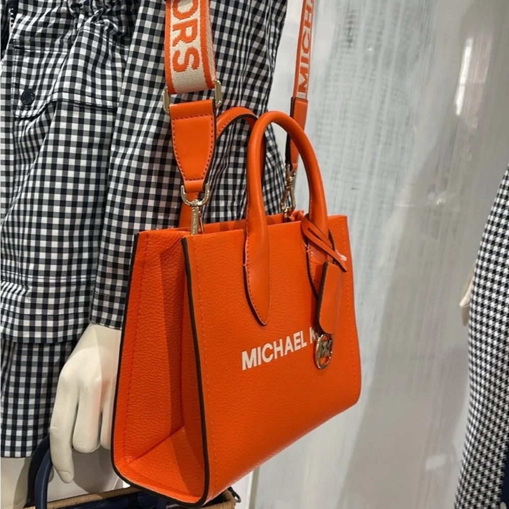 Michael Kors Mirella Small Pebbled Leather Crossbody Top Zip XBODY Bag Poppy NWT - Picture 15 of 16